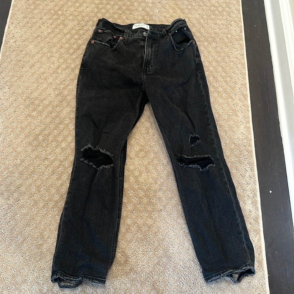 Abercrombie and Fitch black distressed ultra high rise ankle straight jean